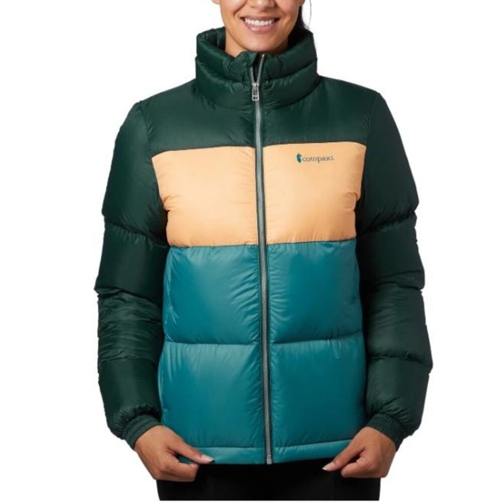 Cotopaxi Solazo Down Puffer Jacket Women's Medium Green Colorblock Long Sleeves